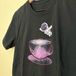 Astronaut Tee - Women’s Small Black - Unisex Space Coffee
